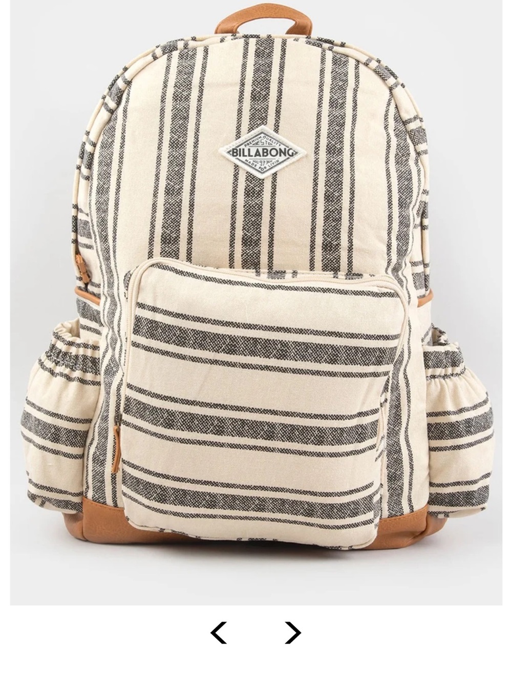 *****ISO*****Billabong Cream and Black Striped Canvas Backpack
